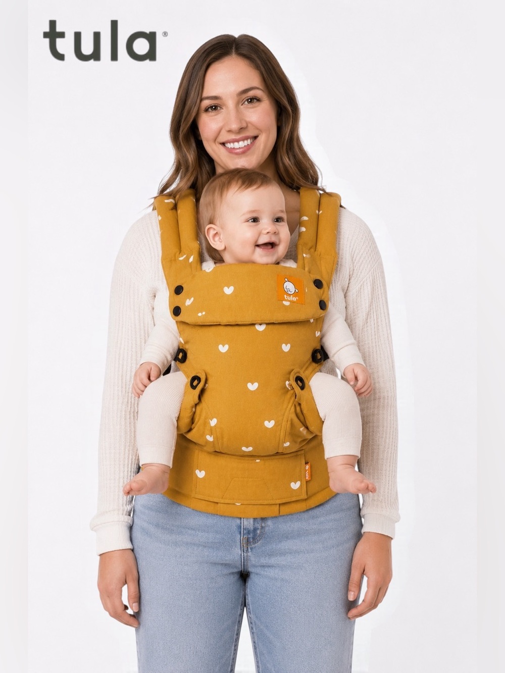 🛍️SALE🛍️ Tula Explore Carrier Playdate in Mustard Yellow with White Heart Print